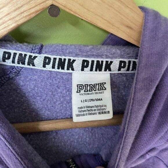 Vintage PINK Victoria Secret Full Zip Hoodie Purple White Women's Size Large - Picture 12 of 14